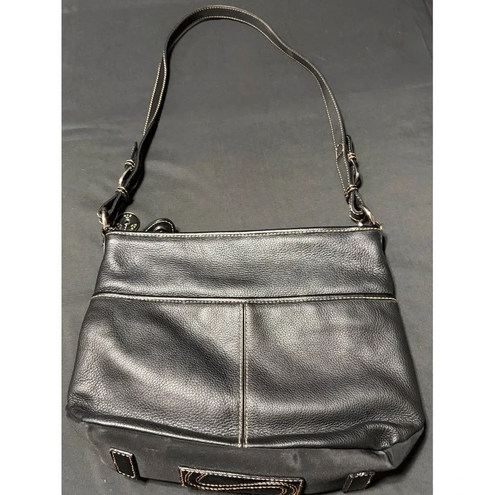 The Sak Iris Black Pebbled Genuine Leather Shoulder Bag Adjustable Strap